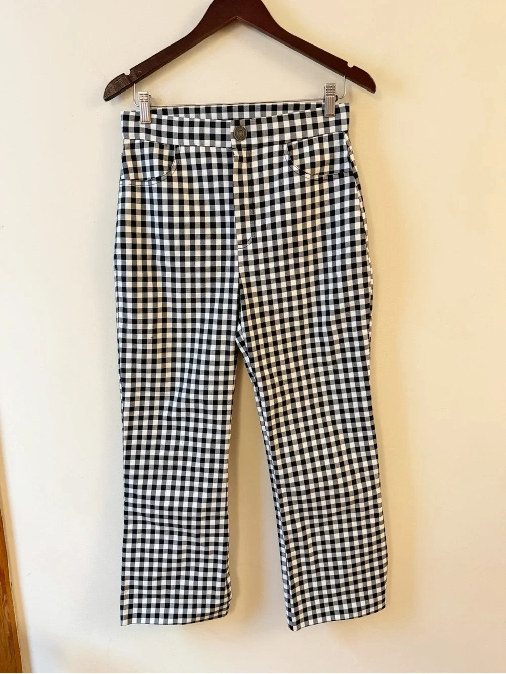 Free People Florence Pants Womens Medium Black White Gingham Check Crop Flare